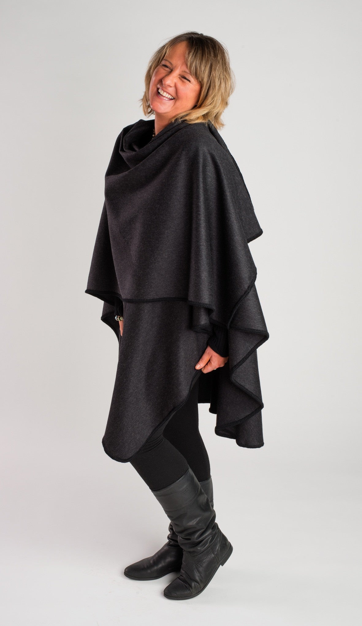 Casco Bay Cashmere Merino Wool Blend Shawl - Charcoal